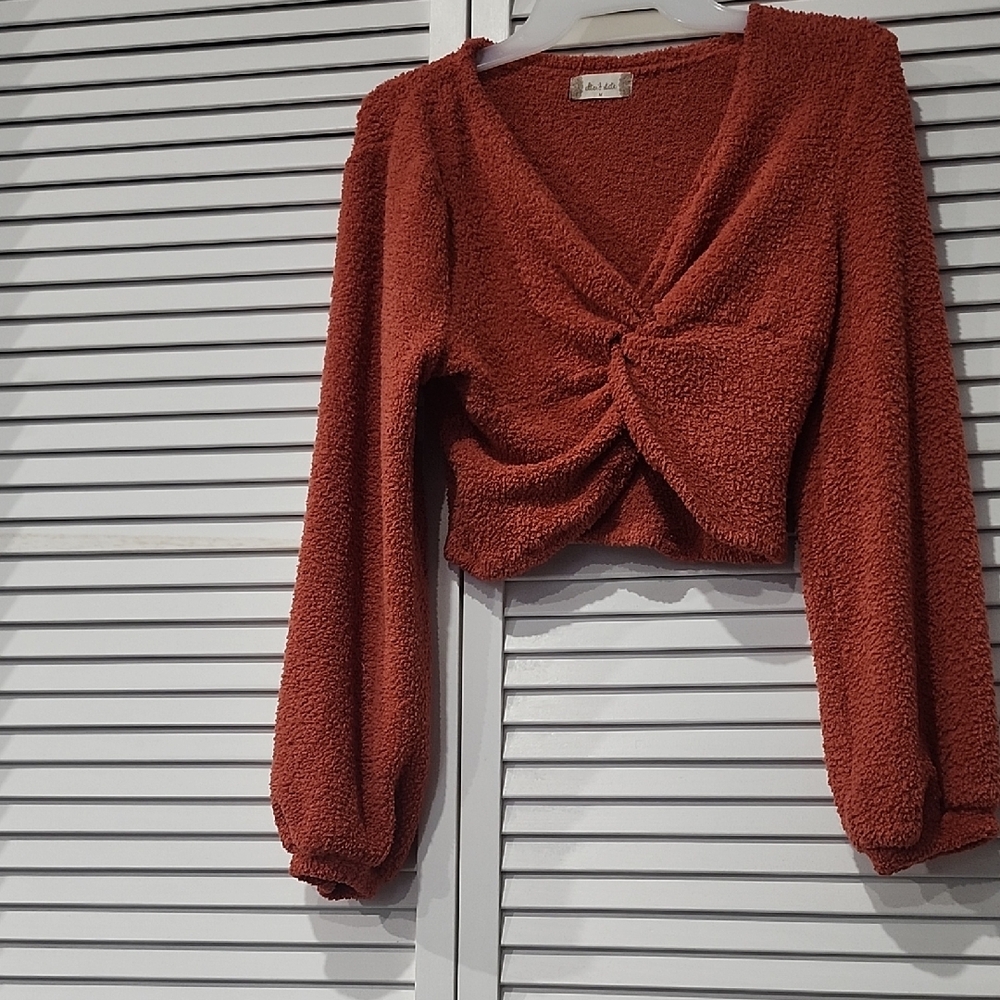 Altar'd State Rust Textured V-Neck Blouse